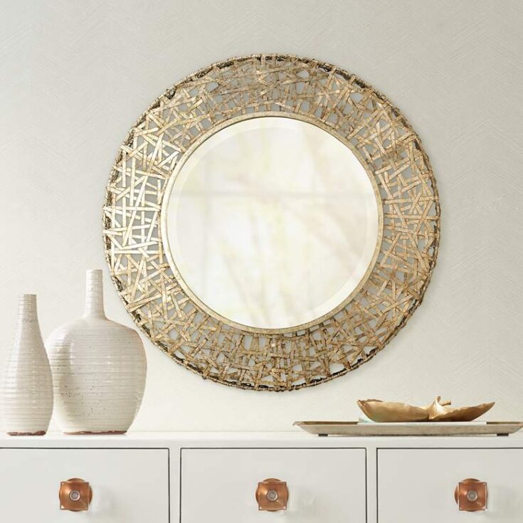 Image for Alita Champagne Woven Metal Round Wall Mirror