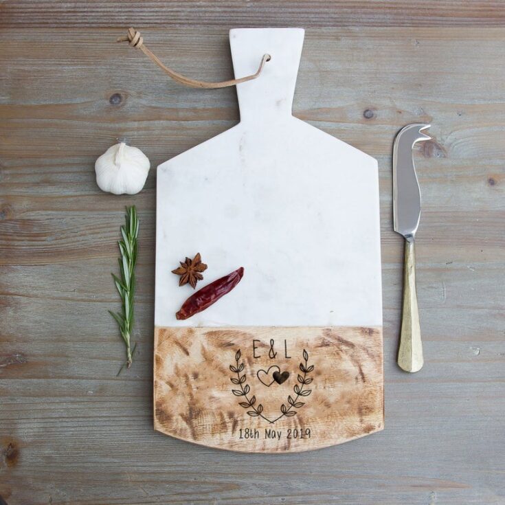 Image for Personalized Marble and Mango Wood Cheese Board Personalised 