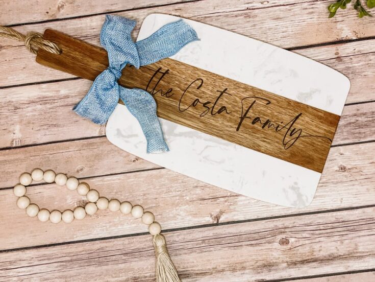 Image for Personalized Wood and Marble Serving Board Custom Serving