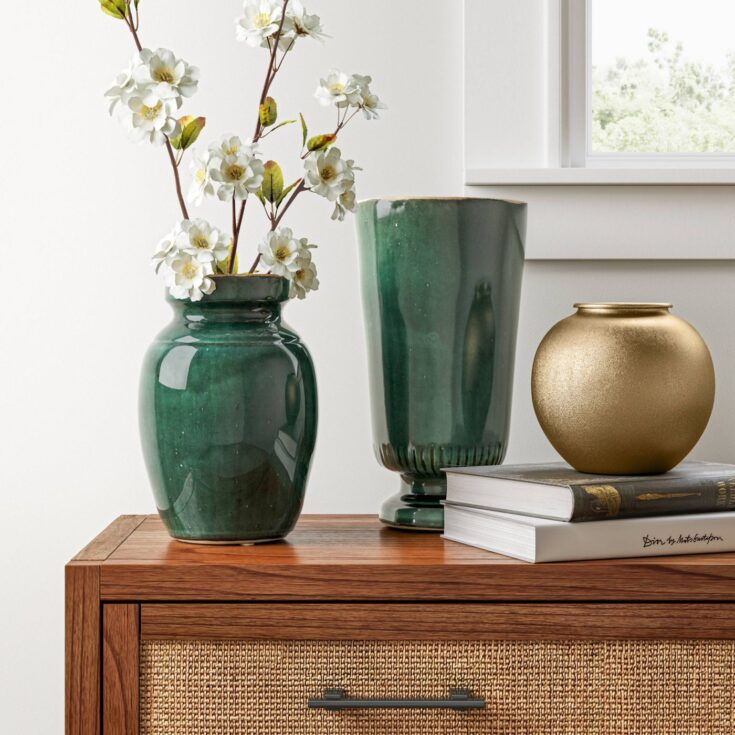 Image for Decorative Round Metal Vase Brass - Threshold"