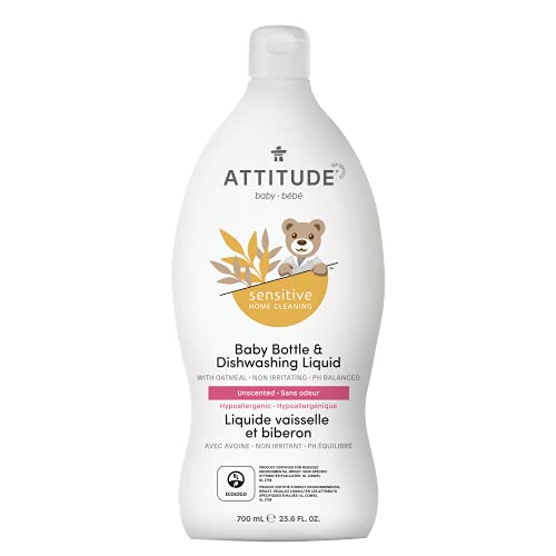 ATTITUDE Sensitive Skin, Hypoallergenic Baby Bottle & Dishwashing Liquid, Fragrance Free