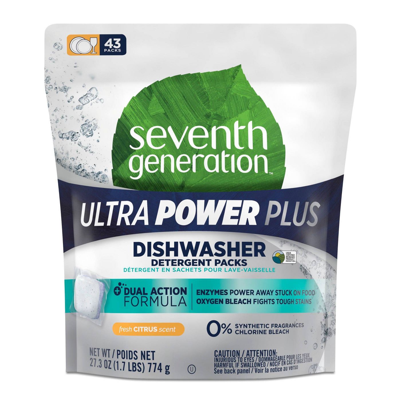 Seventh Generation Ultra Power Plus Landry Detergent Packs, Fresh Citrus