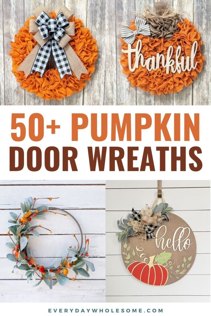 Pumpkin Fall Wreaths. Fall wreaths for front door. Fall wreath Ideas. Fall wreaths for front door DIY. Fall decor ideas for the home DIY, fall decorations, fall decorating with pumpkins & pumpkin theme. Pumpkin autumn wreaths as decor for front door, front porch, living room, farmhouse kitchen. #halloweendecorations #halloweendecor #fallwreath #fallwreaths #falldecor #falldecorDIY #frontporch #wreaths #pumpkins #halloween #falldecorideasforthehome #falldecorations #falldecorating #farmhousedecor