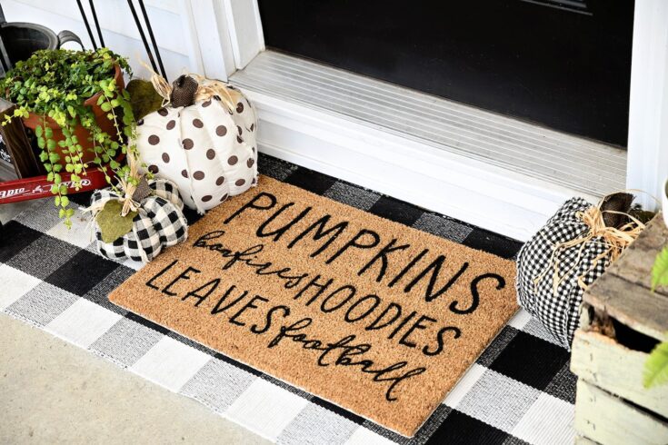 Image for Fall Welcome Mat Pumpkins Bonfires Hoodies Leaves Football | Etsy