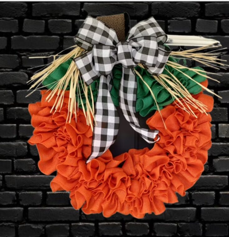 Image for Pumpkin Wreath for Front Door Fall Pumpkin Door Hanger | Etsy