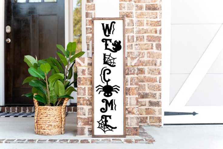 Image for Welcome Sign Halloween Spider Sign Front Door Sign Wood | Etsy