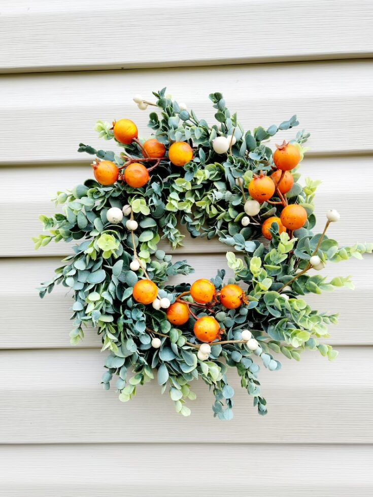 Image for Fall Mini Frosted Eucalyptus Orange Berries Front Door Wreath | Etsy