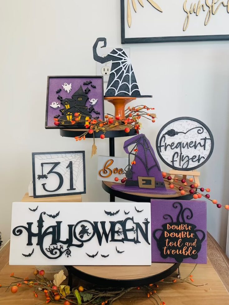Image for Tiered tray Halloween theme Boo ghost background framed | Etsy