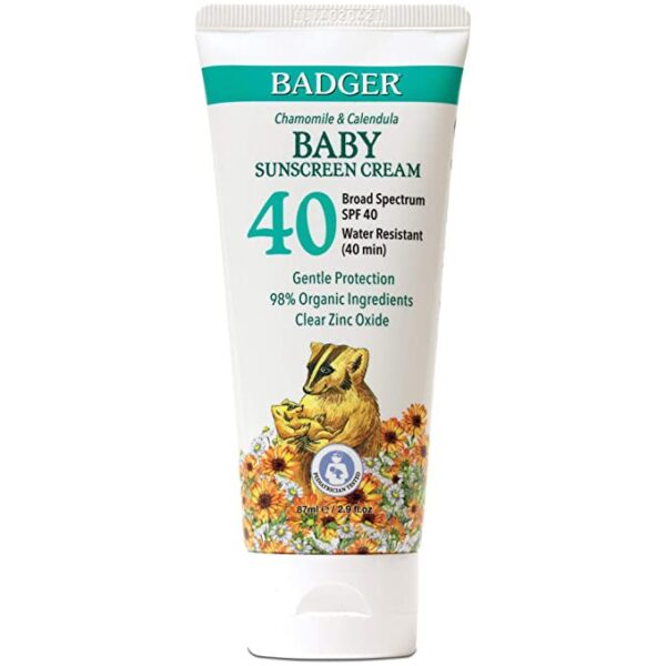 Badger Baby Sunscreen Cream, Chamomile & Calendula, SPF 40