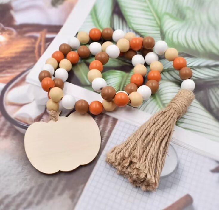 Image for Fall Pumpkin Garland, Wooden Bead Garland, Farmhouse Beads, Halloween Fall Decor, Rustic Tray Bea...
