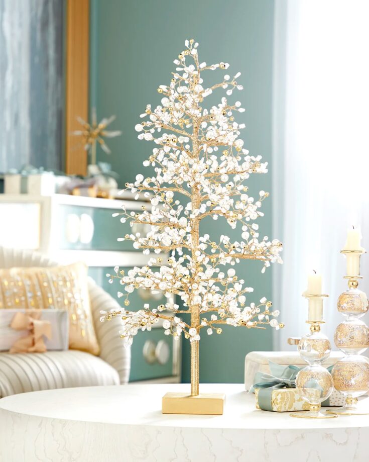 Image for Neiman Marcus Gold Christmas Tree with Glass Culets & Pearl Beads - 26"T