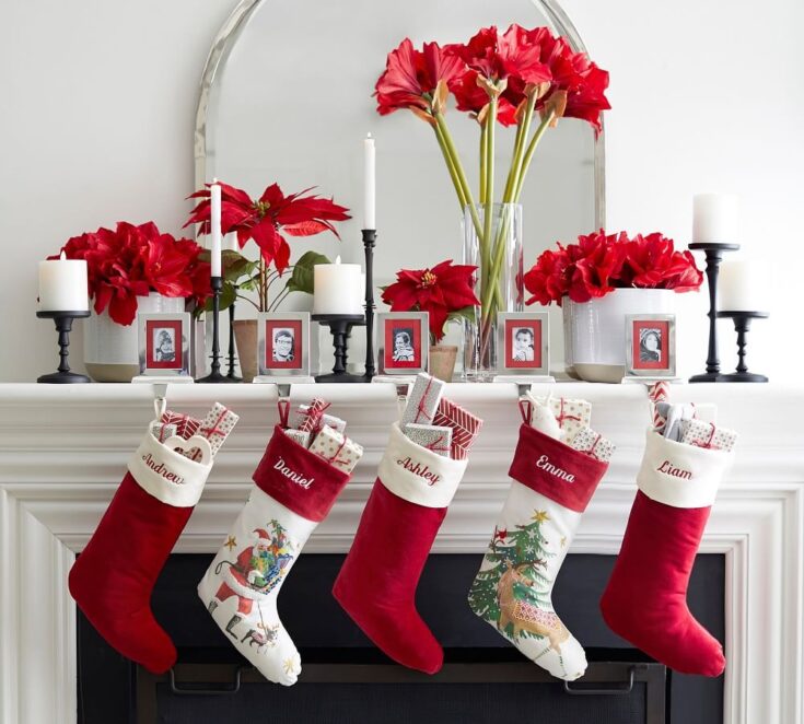 Image for Classic Velvet Stockings - Red with Ivory Cuff | Pottery Barn