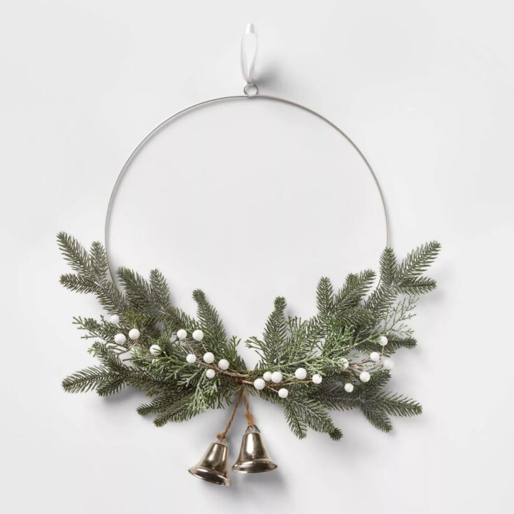 Image for 22in Unlit Silver Hoop Greenery with Bell Artificial Christmas Wreath - Wondershop"