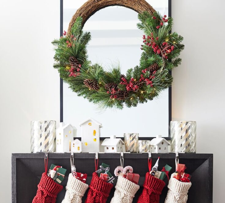 Image for Pre-Lit Faux Red Berry & Pine Wreath | Pottery Barn