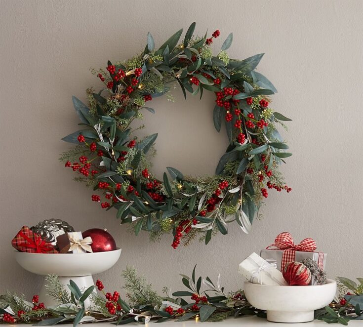 Image for Lit Eucalyptus and Berry Holiday Wreath & Garland | Pottery Barn