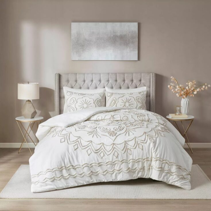 Image for Full/queen Valeria Cotton Chenille Duvet Cover Set Ivory/taupe : Target