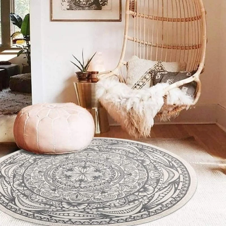 Image for Round Dynasty Polka Dots Hand-Knotted Cotton Exotic Floral-Grey Area Rug