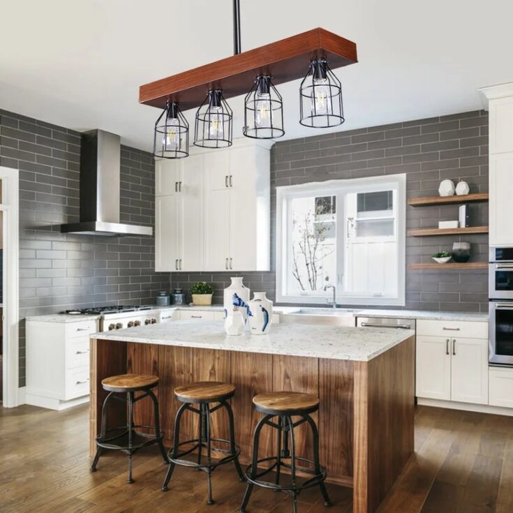 Image for Quentin 4 - Light Kitchen Island Linear Pendant with Wrought Iron Accents