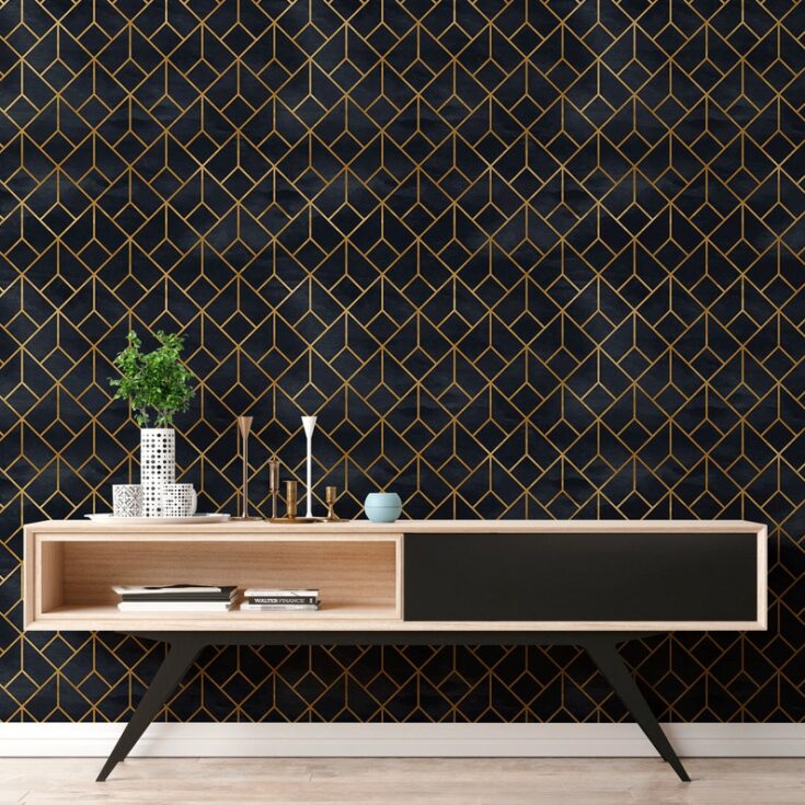 Image for Removable Wallpaper Peel and Stick Wallpaper Wall Paper Wall Mural - Black and Non-Metalic Yellow Gold Color - A392