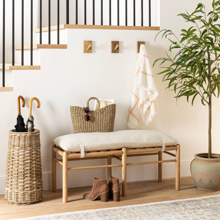 Image for Emery Wood and Upholstered Bench with Straps Natural - Threshold designed with Studio McGee