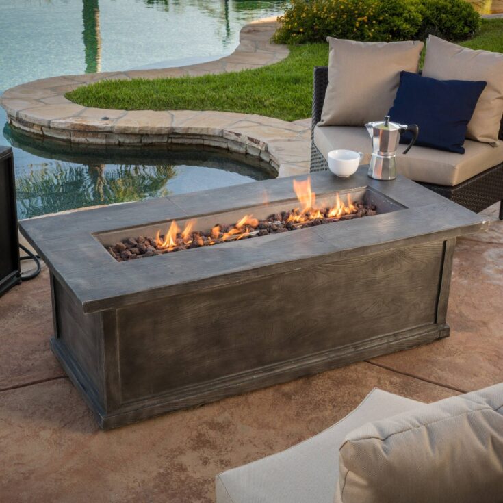 Image for Anchorage 56"" MGO Gas Fire Table with Concrete Tank Holder- Rectangular -Gray Wood - Christopher Knight Home