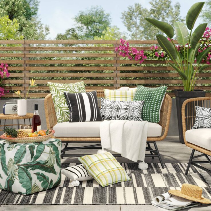Image for Striped Woven with Roped Trim Outdoor Throw Pillow Black - Project 62™