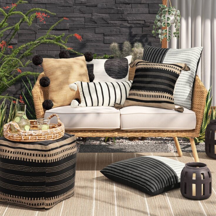 Image for Hermosa Poms Outdoor Throw Pillow Light Brown - Opalhouse