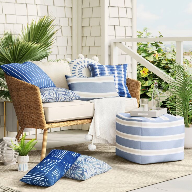 Image for Outdoor Throw Pillow Shibori Stripe Blue - Threshold