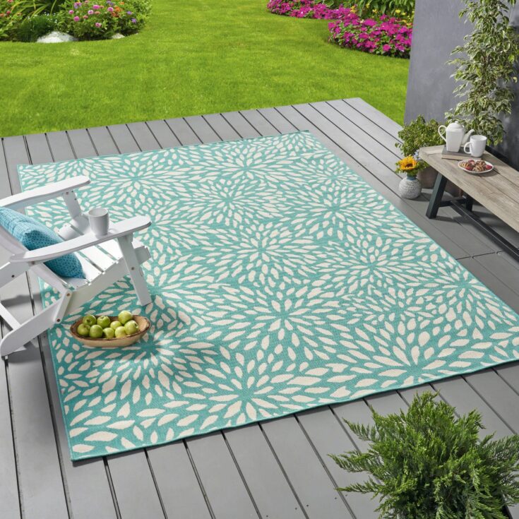 Image for Simone Floral Outdoor Rug Blue/Ivory - Christopher Knight Home