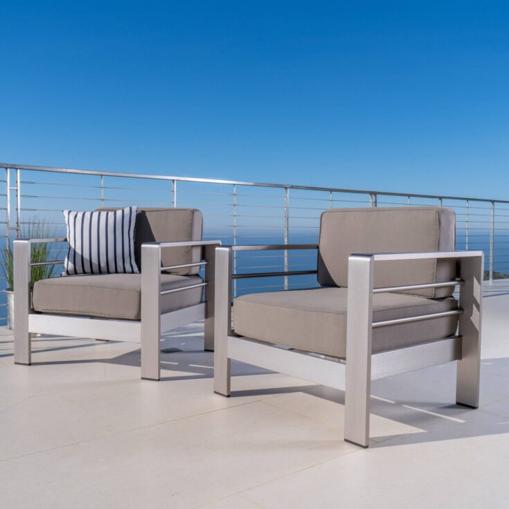 Image for Cape Coral 2pk Aluminum Patio Club Chair - Khaki - Christopher Knight Home