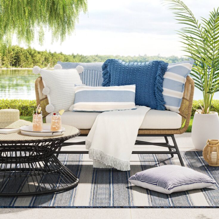Image for Woven Oversized Outdoor Throw Pillow Woven Mixed Stripe - Threshold"