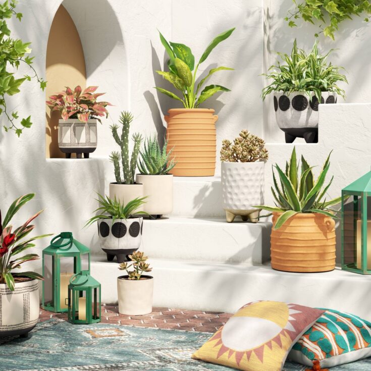 Image for 11.42" Indoor/Outdoor Earthenware Ceramic Planter Cream - Opalhouse" designed with Jungalow"
