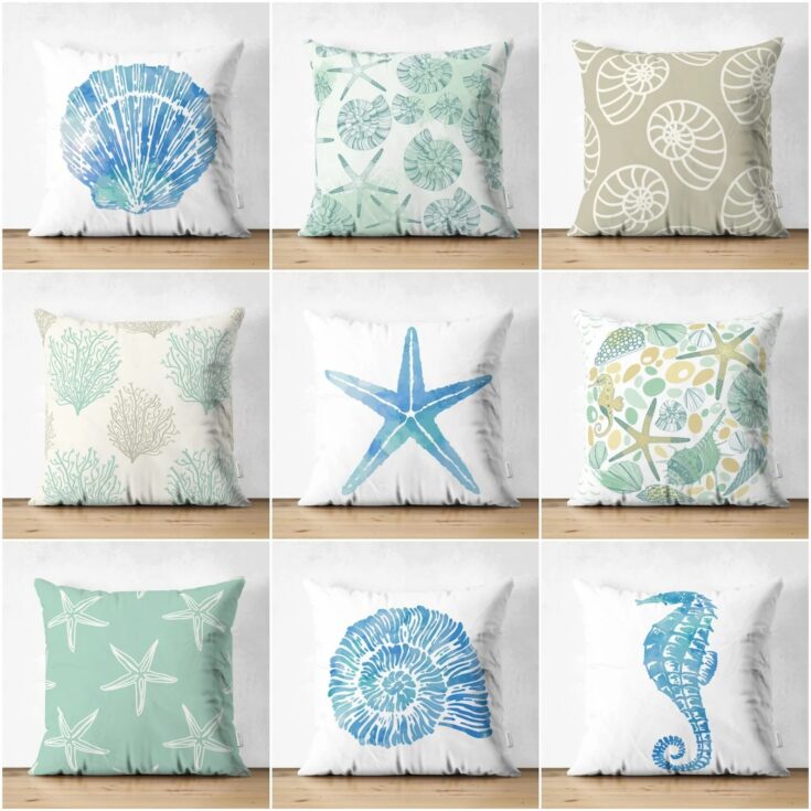 Image for Beach House Pillow Cover|Coastal Cushion Case|Decorative Starfish Coral Seashell Pillow Top|Summe...