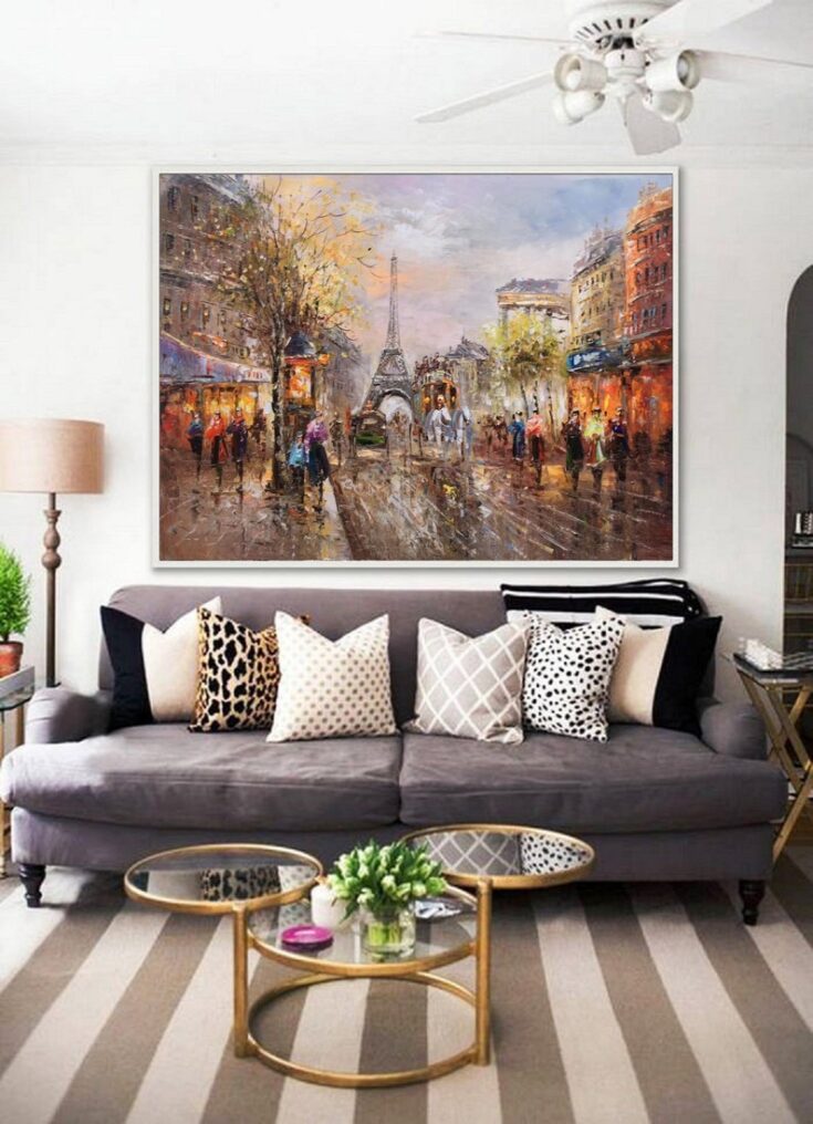 Image for Original Paris City Art Painting,People Walking In The Bustling Streets Of Paris,Paris City Lands...