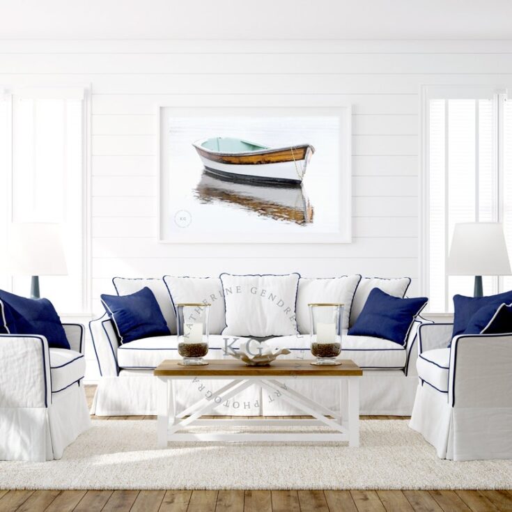 Image for Coastal Wooden Row Boat Print Multiple Sizes White Green | Etsy