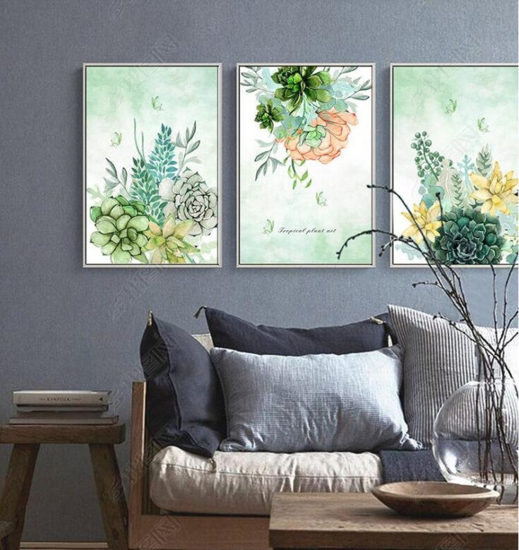 Image for Set of 3 Living Room Wall Succulent Plant Cactus Canvas Print Painting. Dining Room Gallery Wall ...
