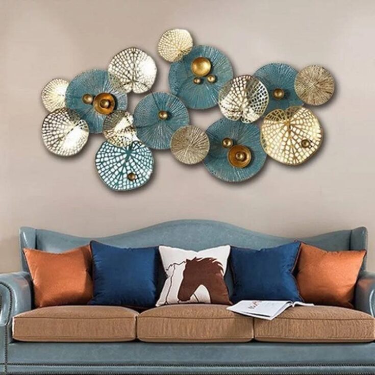 Image for Light weight Gold and Green teal brown color Modern Luxury living room 3D Metal Home decor Wall A...