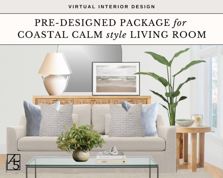Image for Virtual Interior Design: Pre-Designed Coastal Calm Living Room Package