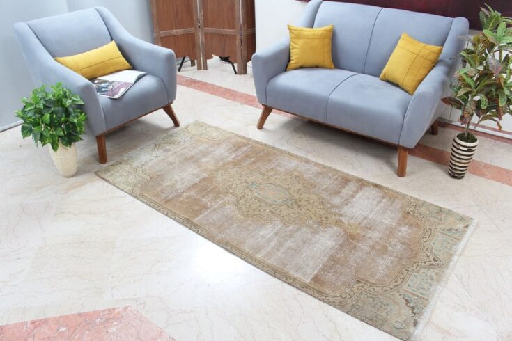 Image for OverDyed Vintage Turkish Rug 3x7 Living Room Handmade Rug 3'3" x 6'11" SKU: 1039/03 Mothers day g...