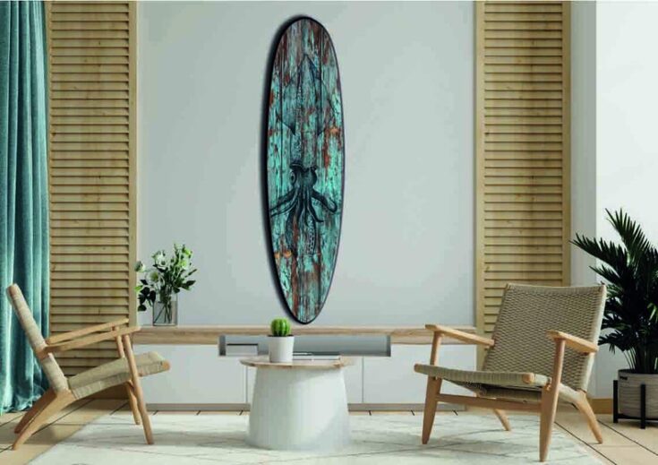 Image for Surfboard Wall Art Surfers Gift Tropical Wave Squid Beach | Etsy