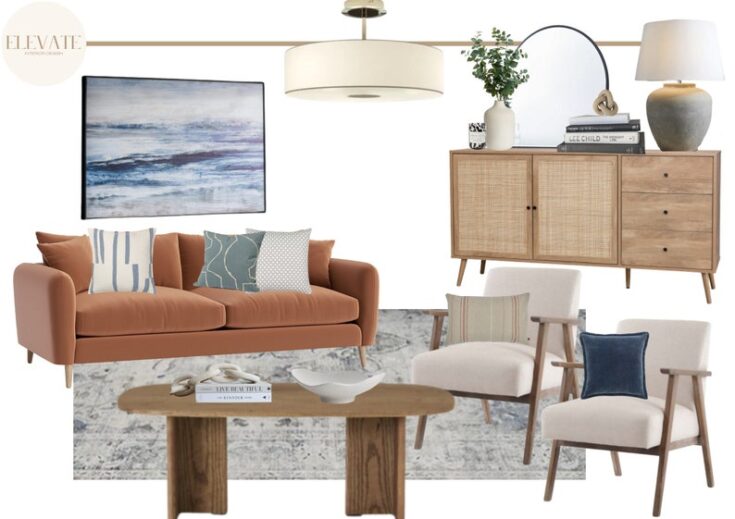 Image for Rust and Blue Interior Design Mood board - E-Design including mood board and shopping list with l...