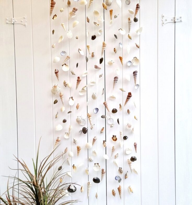 Image for X Large Shell Curtain Coastal Wall Hanging Shell Wind Chime | Etsy