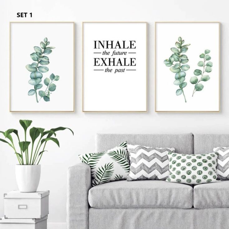 Image for Set of 3 Living Room Wall Art Botanical Canvas Print. Bedroom Plant Quotes Wall Art. Houseplant...