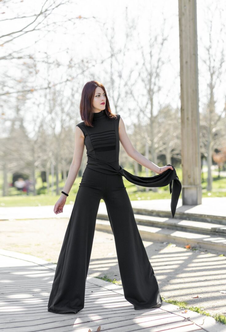Image for Black Wide Leg Jumpsuit. Minimalist Black Jumpsuit. Wedding | Etsy