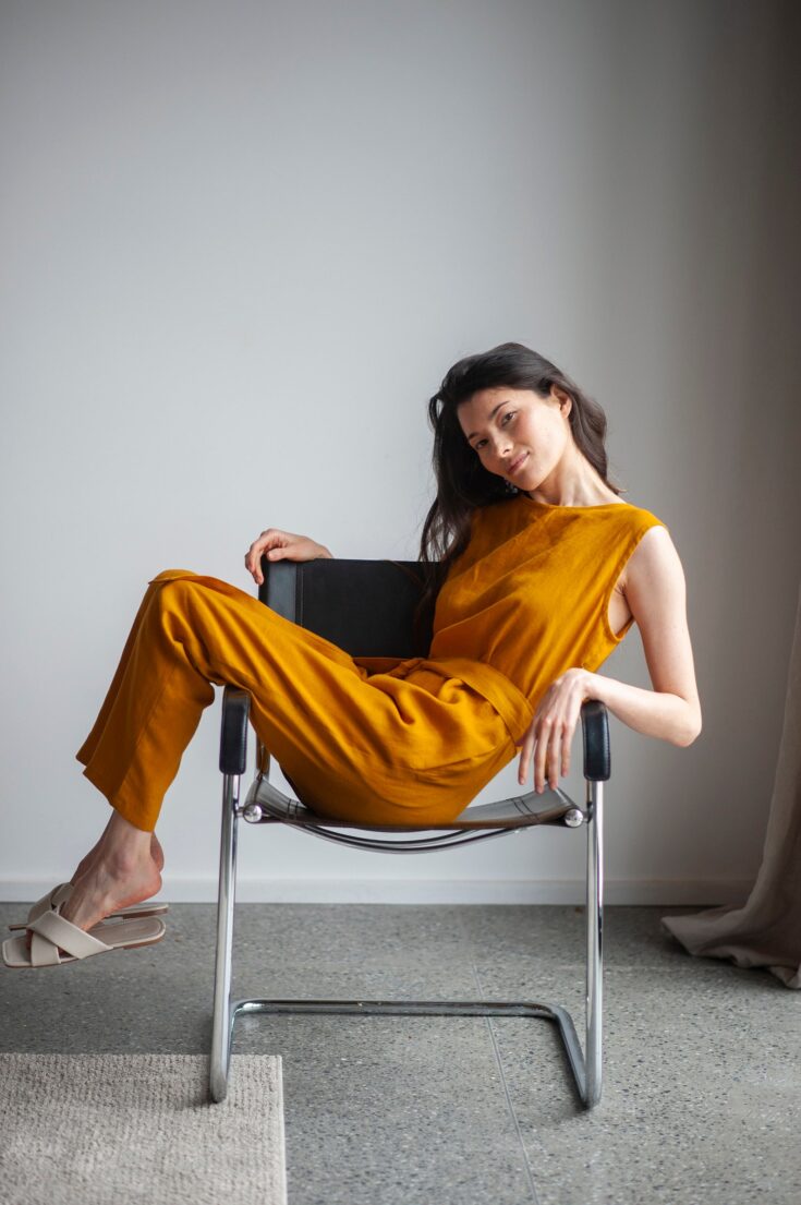Image for Mustard Linen Jumpsuit With Belt Sleeveless Linen Overall | Etsy