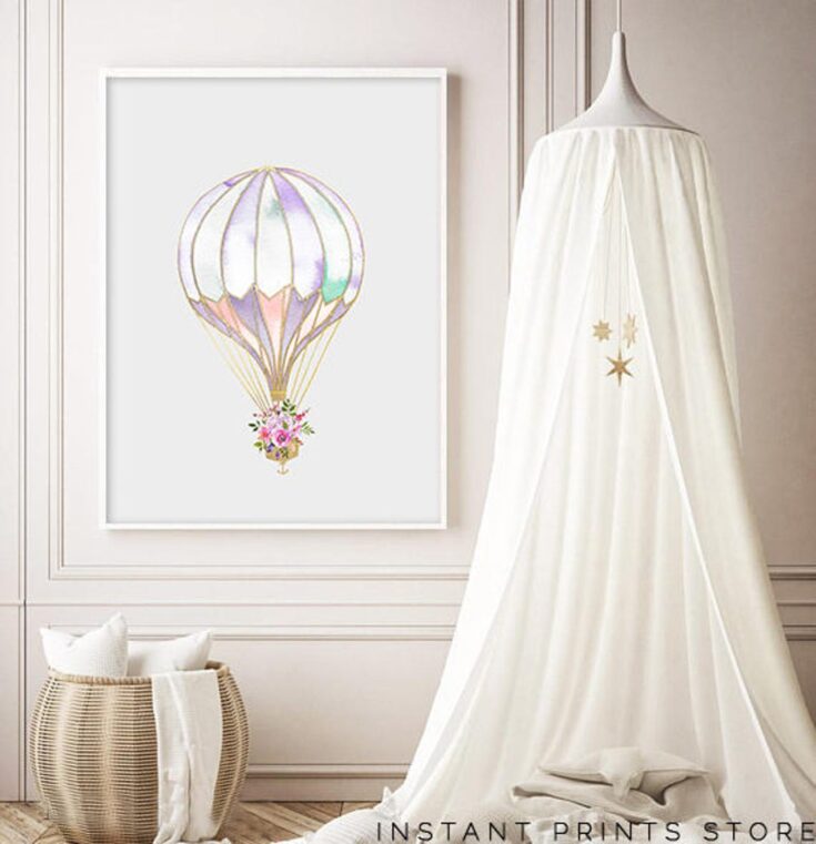 Image for Parachute Art Print Watercolor Purple Pink White Nursery Kids Bedroom Girls Wall Art Poster Flowers Floral Modern Printable Digital Download - Etsy