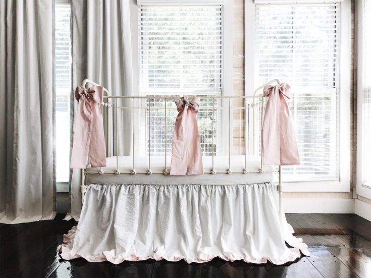 Image for Baby Girl Ruffle Crib Bed Set, White Ruffled Crib Skirt, Pink Crib Bows, Girl Nursery Bedding - Etsy