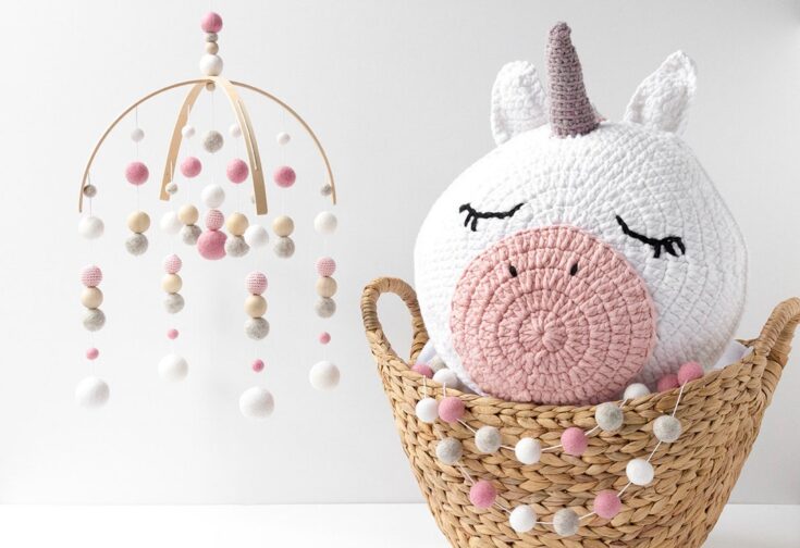 Image for Pink and Grey Baby Mobile Girl Baby Girl Mobile Girl Nursery Mobile Felt Ball Mobile Pink Baby Mobile Ceiling Mobile - Etsy
