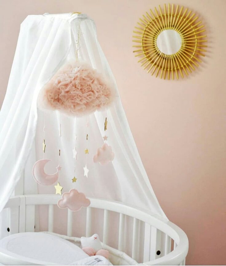 Image for Blush Color Tulle Cloud Nursery Mobile With Baby Pink Felt Clouds a Moon and Stars in Gold and Pink, Baby Mobile Girl, New Baby Girl Gift, - Etsy