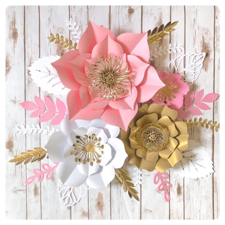 Image for Paper Flowers Wall Decor for Girls Room in Blush Gold White, Nursery Wall Flowers, Birthday Party Floral Backdrop, Custom Flowers - Etsy